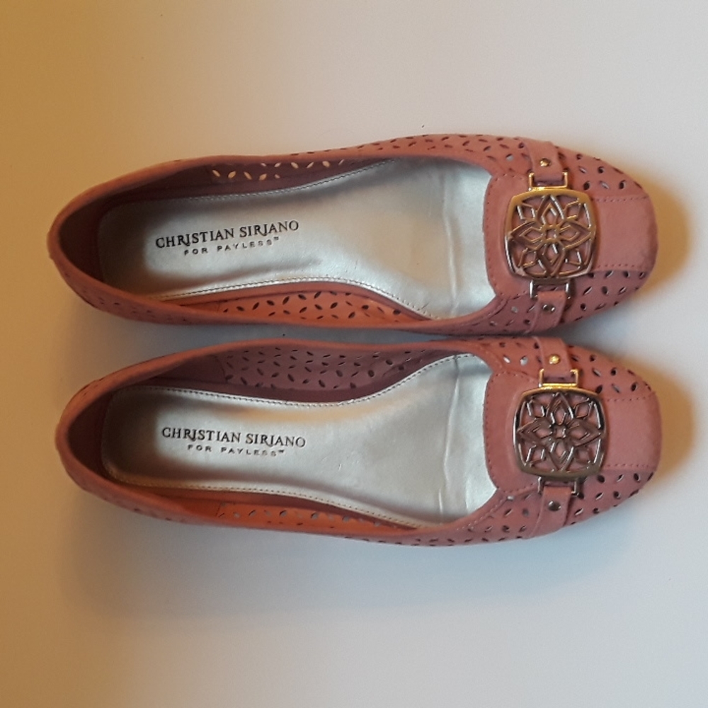 Christian Siriano Pink Suede Perforated Ballet Flats with Gold Accent